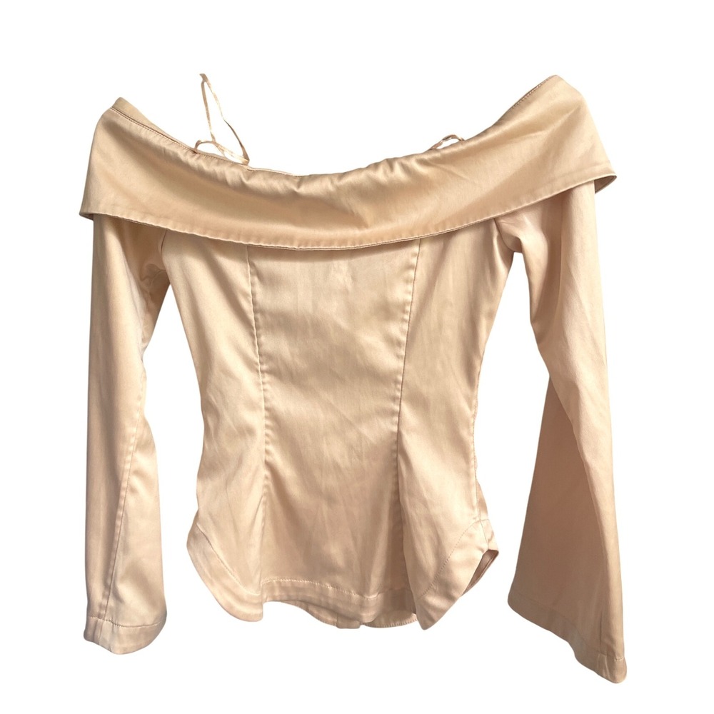 Anthropologie Off-The-Shoulder Wrap Collared Silky Button Front Shirt xxs - Picture 8 of 10